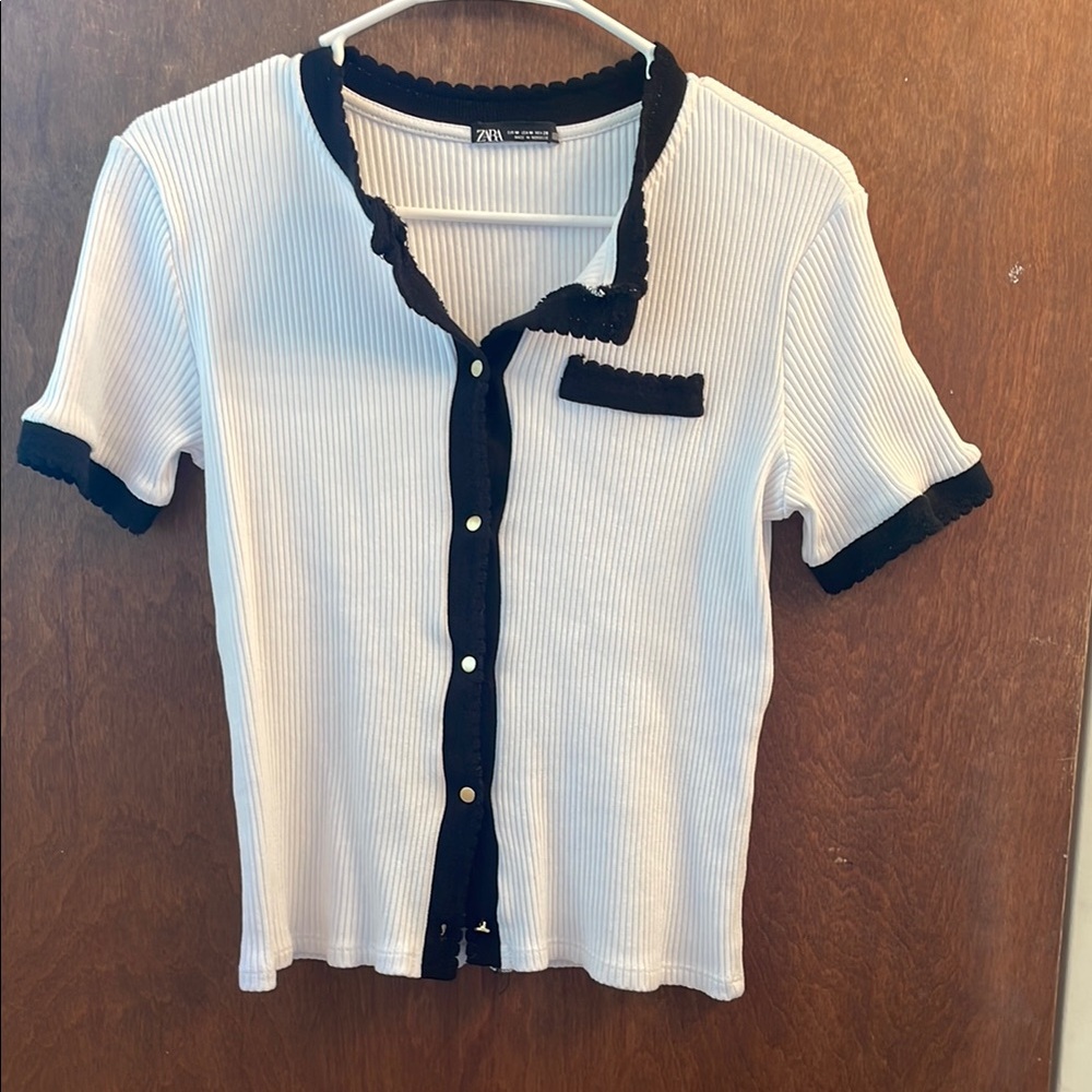 Zara Ribbed Top with Black Trim
